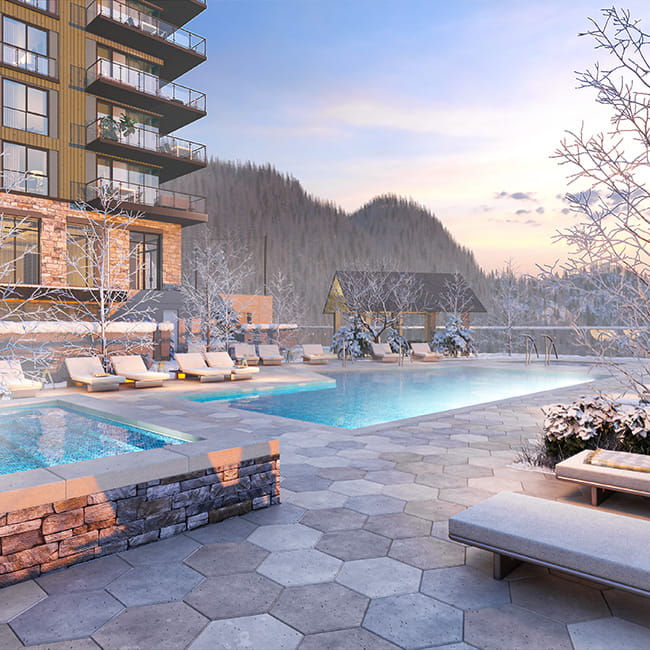 outdoor pool and hot tubs at limelight mammoth
