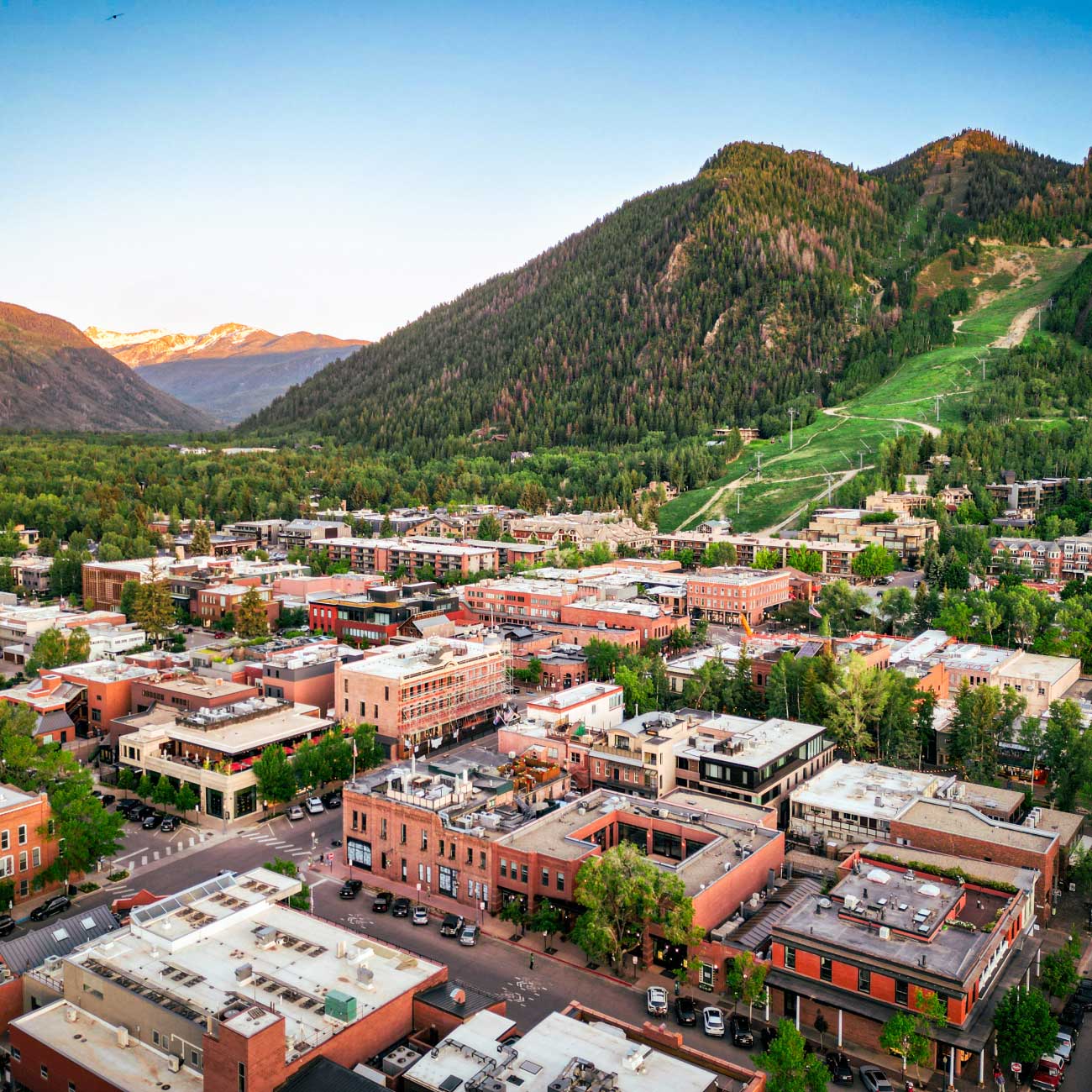 aerial view of aspen and mountains in the summer