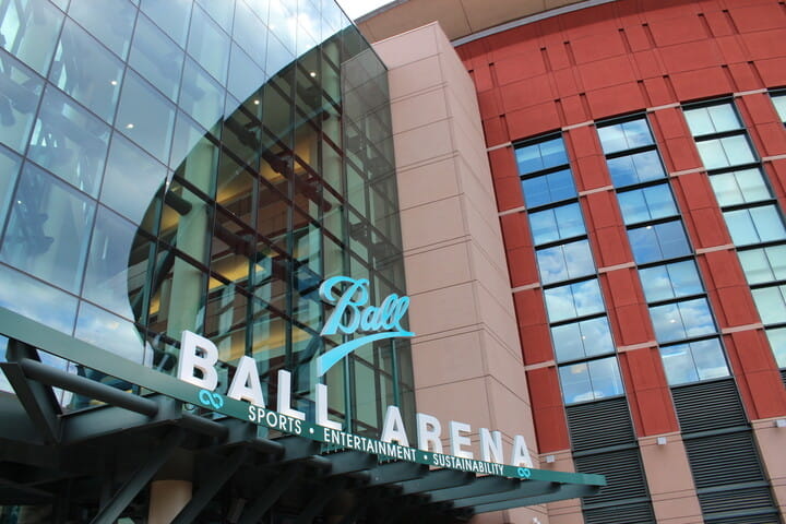 Sign outside Ball Arena in Denver