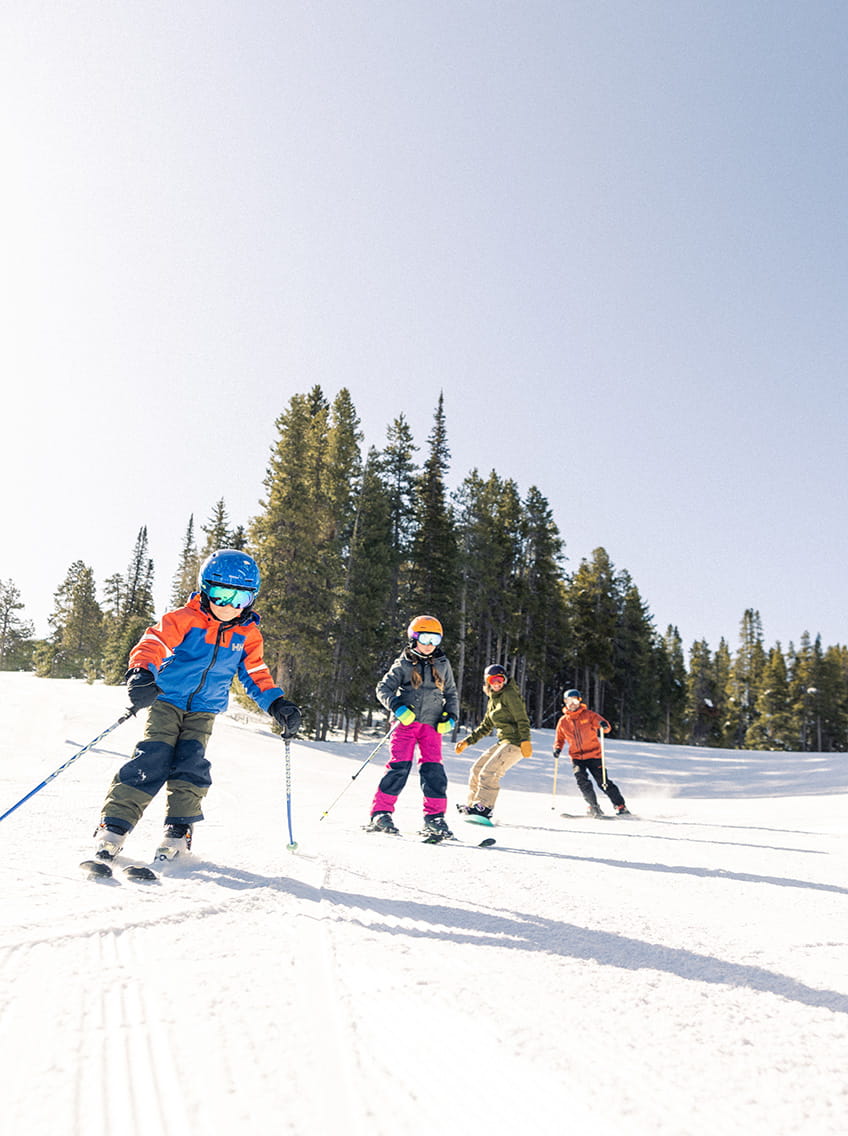 Family skiing together
