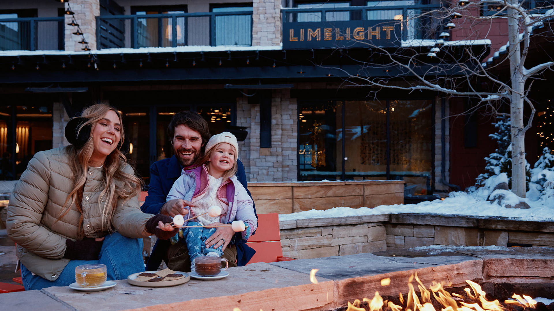 family making smores