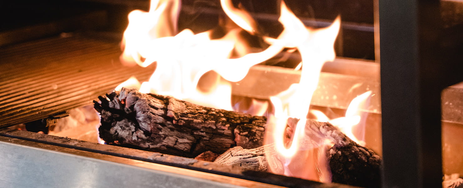 Fire with logs on grill