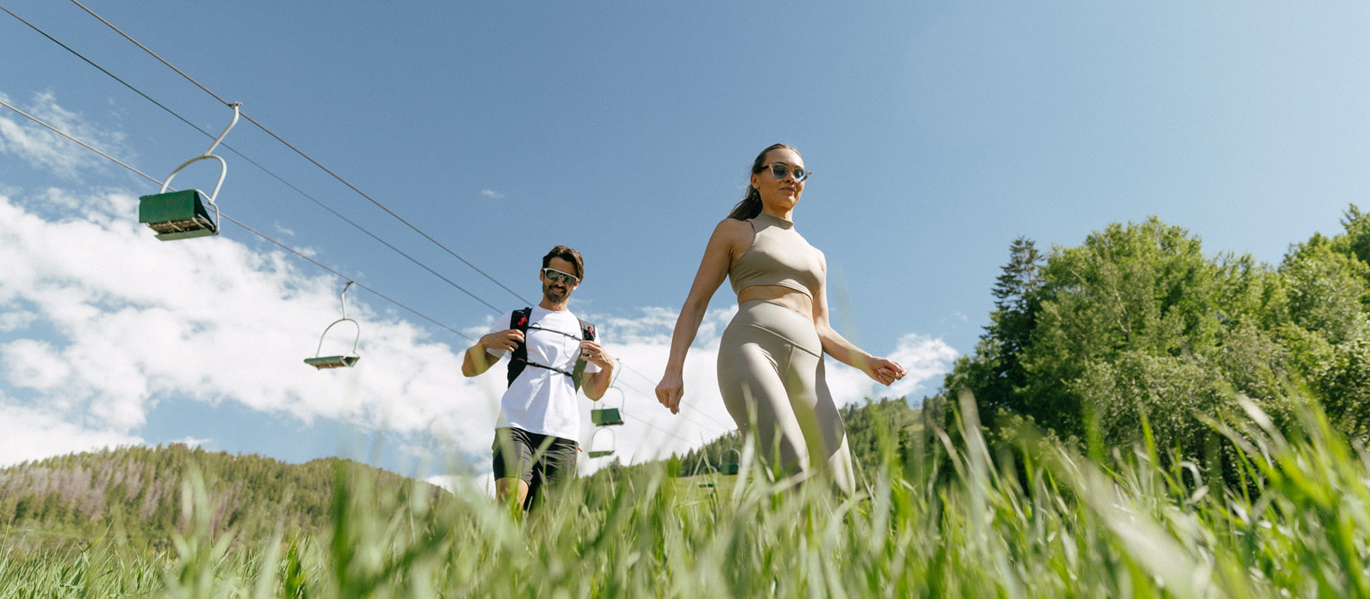 couple hiking in mountains
