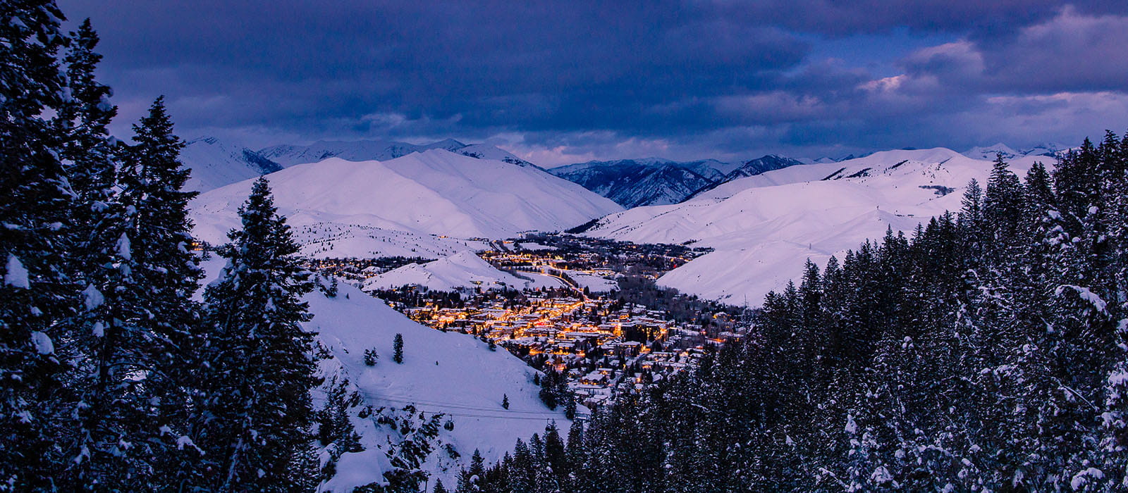 Aerial view of Ketchum and mountains in winter