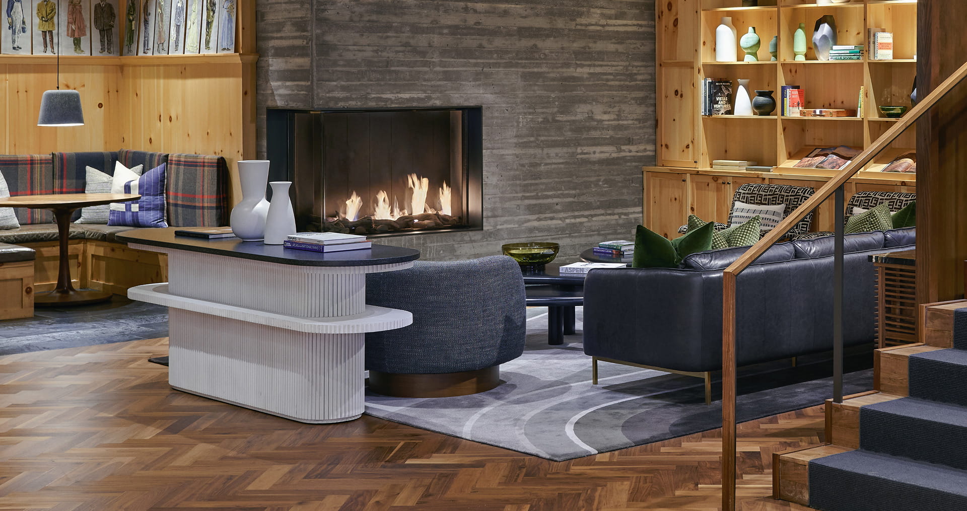 fireplace in lobby