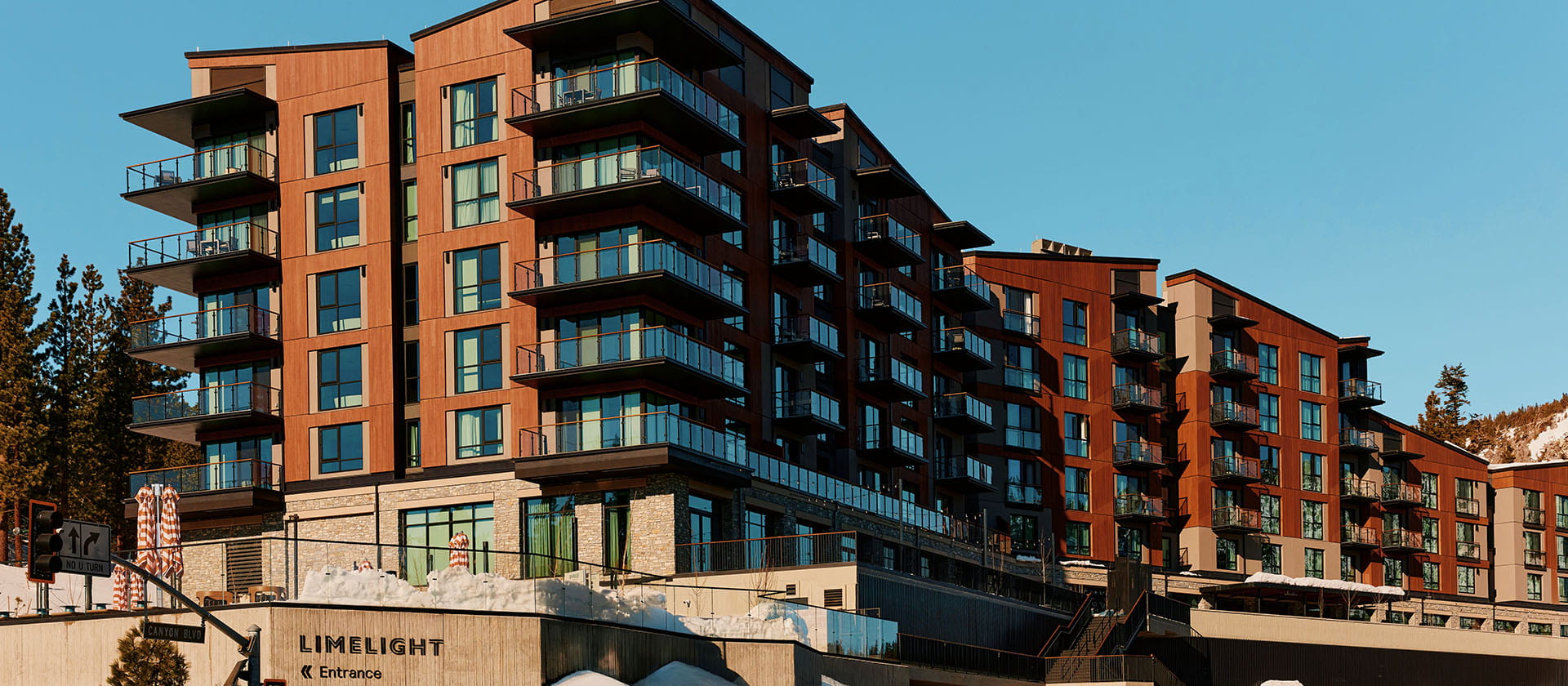 exterior of limelight mammoth building in winter