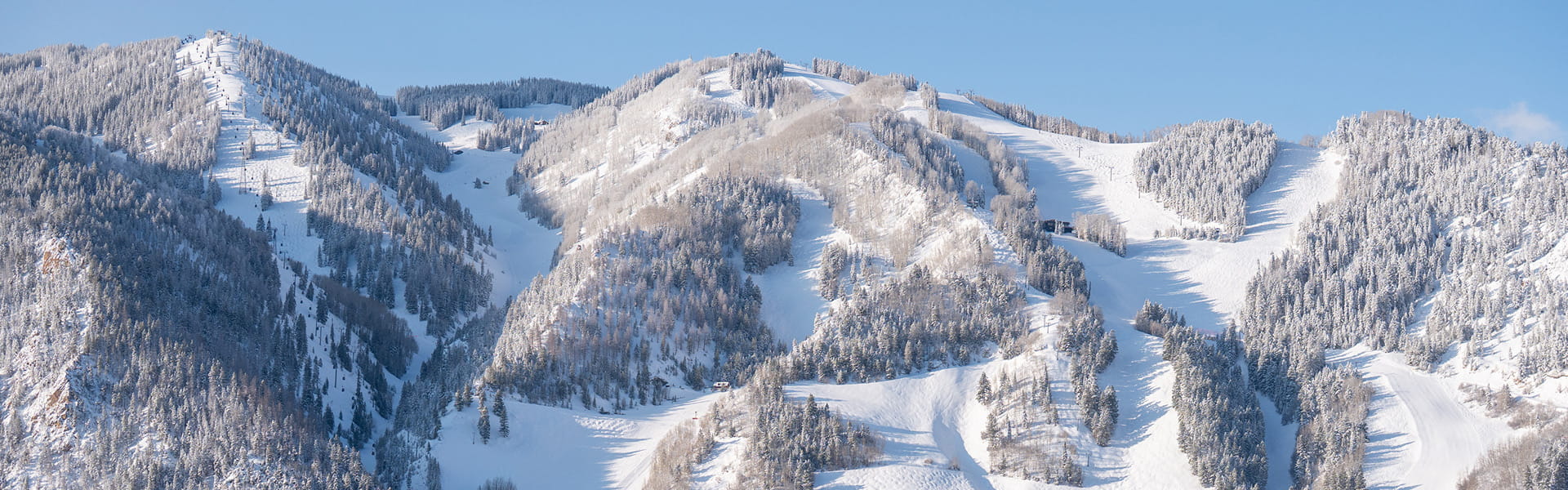 aerial view of aspen mountains in winter