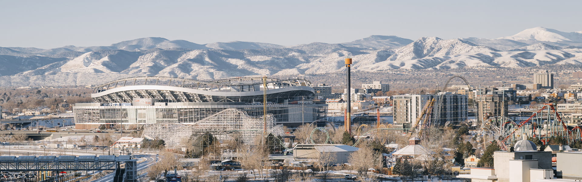 aerial view of denver and empower field