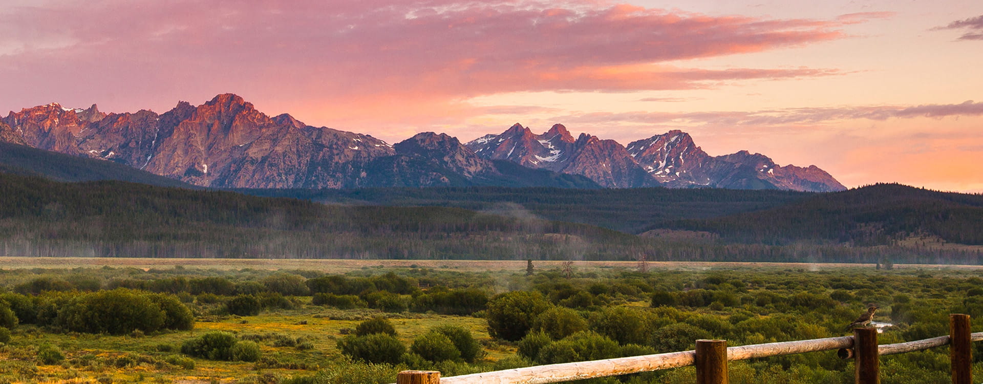 mountains in sun valley at sunset in summer