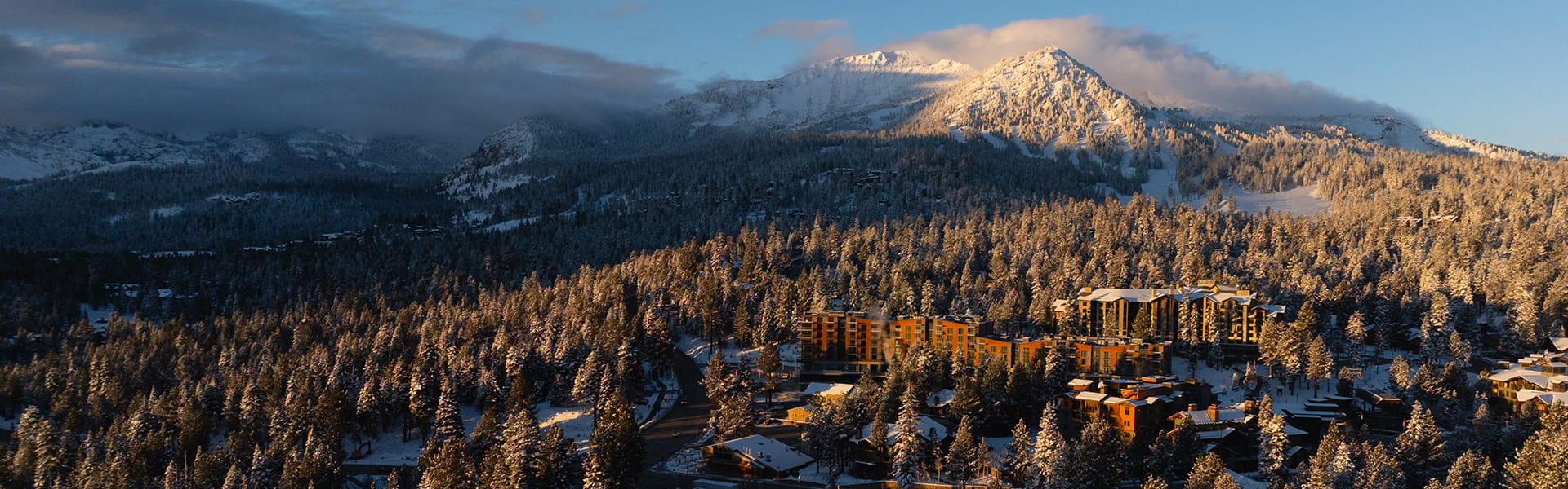 aerial view of limelight mammoth and sierra mountains