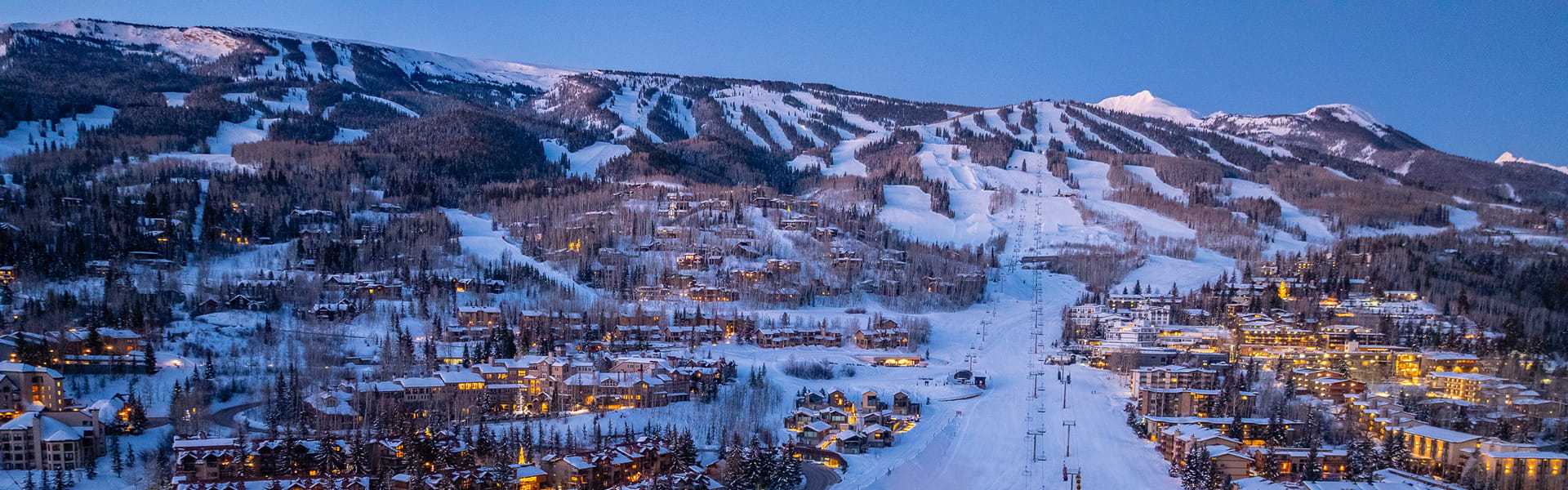 aerial view of snowmass at night in winter