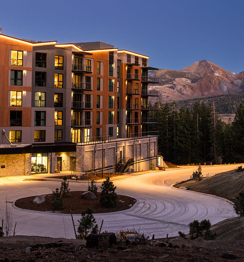 exterior of limelight mammoth against the sierra mountains